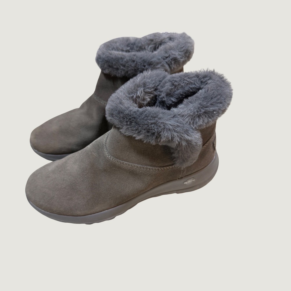 Skechers GoWalk Joy Bundle Up Gray Leather Faux Fur Ankle Boots 15501 Womens 7.5 - Picture 2 of 6